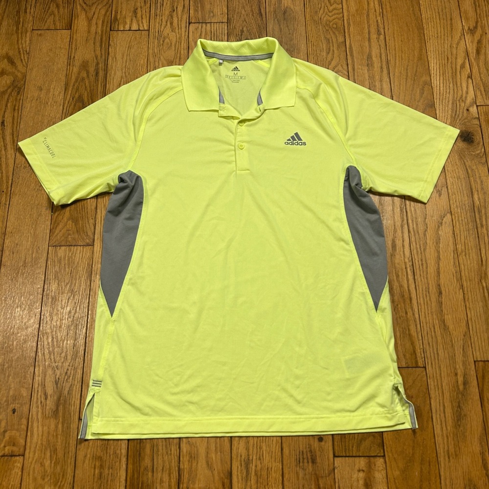 Adidas Mens Climacool Polo Shirt Neon Yellow Grey Athletic Golf Medium